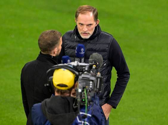 08.11.2023, Fussball UEFA Championsleague 2023 2024: 4.Spieltag Vorrunde, FC Bayern München - Galatasaray Istanbul SK, in der Allianz-Arena München. Trainer Thomas Tuchel (FC Bayern München) beim Interview mit DANZ