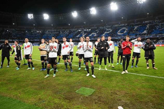 Fussball, Herren, Saison 2023 2024, UEFA Champions League (Gruppe C, 4. Spieltag), SSC Neapel - 1. FC Union Berlin, v. l. Die Spieler von 1. FC Union Berlin, 08.11. 2023, Copyright: xMatthiasxKochx