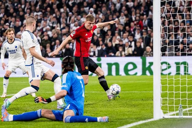 231108 Rasmus Hojlund of Manchester United, ManU scores the 0-1 goal during the UEFA Champions League football match between FC Copenhagen and Manchester United on November 8, 2023 in Copenhagen. Photo: Petter Arvidson BILDBYRAN kod PA PA0685 fotboll football soccer fotball champions league fc copenhagen manchester united bbeng Copyright: PETTERxARVIDSON BB231108PA049