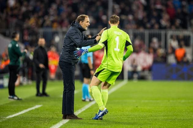UEFA Champions League: FC Bayern Muenchen - Galatasaray; 08.11.2023 Thomas Tuchel (Trainer FC Bayern Muenchen) mit Manuel Neuer (FC Bayern Muenchen, 1) UEFA Champions League: FC Bayern Muenchen - Galatasaray, Muenchen, Allianz Arena am 08.11.2023 Copyright: xBEAUTIFULxSPORTS Wunderlx