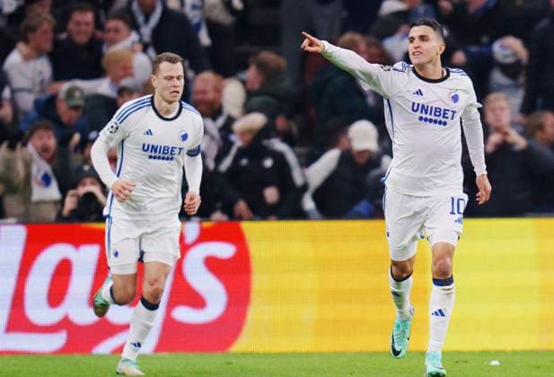FC Copenhagen s Mohamed Elyounoussi (10) celebrates after scoring in the UEFA Champions League Group A football match between FC Copenhagen and Manchester United, ManU in Parken November 8, 2023.. , Copenhagen Denmark
