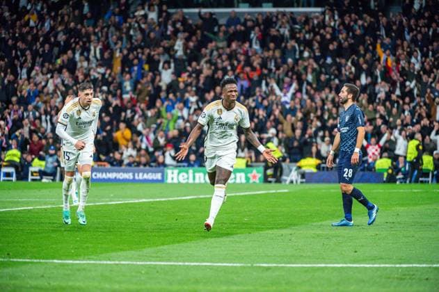 Real Madrid vs Braga; Matchday 04 Uefa Champions League 2023 2024 Vinicius Junior (Real Madrid) celebrate his goal during the football match of Uefa Champions League between Real Madrid vs Braga played at Bernabeu stadium on November 08, 2023 in Madrid, Spain Madrid Bernabeu stadium Madrid Spain Copyright: xAlbertoxGardinx AGardin_20231108_football_Champions League_Real Madrid vs Braga_208