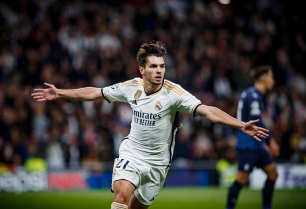 November 8, 2023, Madrid, Spain: MADRID, SPAIN - NOVEMBER 8: .Brahim Diaz of Real Madrid celebrates a goal during the UEFA Champions League match between Real Madrid and SP Braga at the Estadio Santiago Bernabeu on November 8, 2023 in Madrid, Spain Madrid Spain - ZUMAd159 0313435248st Copyright: xMariaxDexGraciax