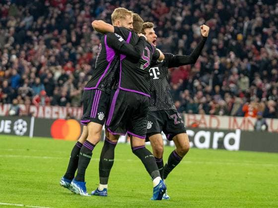 Tor zum 1:0 durch Harry Kane (FC Bayern Muenchen, 09), mit Konrad Laimer (FC Bayern Muenchen, 27) und Thomas Mueller (FC Bayern Muenchen, 25) GER, FC Bayern Muenchen (FCB) vs. Galatasaray Istanbul, Fussball, Champions League, Gruppenphase, Spielzeit 2023 2024, 08.11.2023, DFB DFL regulations prohibit any use of photographs as image sequences and or quasi-video., GER, FC Bayern Muenchen (FCB) vs. Galatasaray Istanbul, Fussball, Champions League, Gruppenphase, Spielzeit 2023 2024, 08.11.2023 Muenchen Copyright: xEibner-Pressefoto SaschaxWaltherx EP_EER