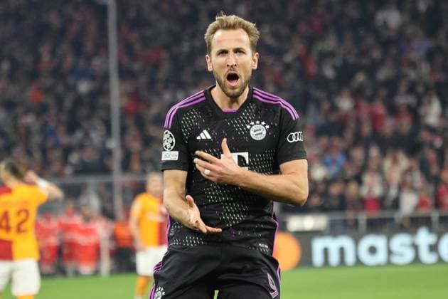 9 Harry Kane (FCB) erzielt das Tor zum 1-0 gegen 1 Fernando Muslera (Galatasaray) und jubelt, Jubel, Torjubel, Fussball UEFA Champions League FC Bayern Muenchen - Galatasaray Istanbul Allianz Arena 08.11.2023 FOTO: Mladen Lackovic LakoPress