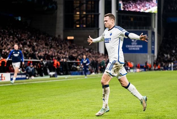 231108 Viktor Claesson of FC Copenhagen celebrates during the 4-3 goal during the UEFA Champions League football match between FC Copenhagen and Manchester United, ManU on November 8, 2023 in Copenhagen. Photo: Petter Arvidson BILDBYRAN kod PA PA0685 fotboll football soccer fotball champions league fc copenhagen manchester united bbeng jubel Copyright: PETTERxARVIDSON BB231108PA126