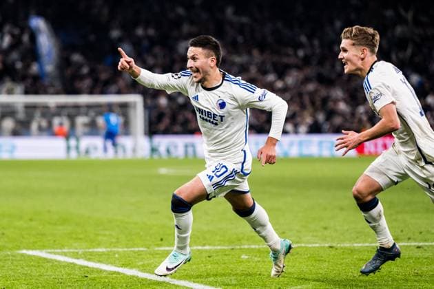 231108 Roony Bardghji of FC Copenhagen celebrates during the 4-3 goal during the UEFA Champions League football match between FC Copenhagen and Manchester United, ManU on November 8, 2023 in Copenhagen. Photo: Petter Arvidson BILDBYRAN kod PA PA0685 fotboll football soccer fotball champions league fc copenhagen manchester united bbeng jubel Copyright: PETTERxARVIDSON BB231108PA127