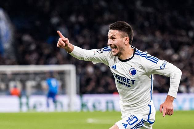 231108 Roony Bardghji of FC Copenhagen celebrates during the 4-3 goal during the UEFA Champions League football match between FC Copenhagen and Manchester United, ManU on November 8, 2023 in Copenhagen. Photo: Petter Arvidson BILDBYRAN kod PA PA0685 fotboll football soccer fotball champions league fc copenhagen manchester united bbeng jubel Copyright: PETTERxARVIDSON BB231108PA128