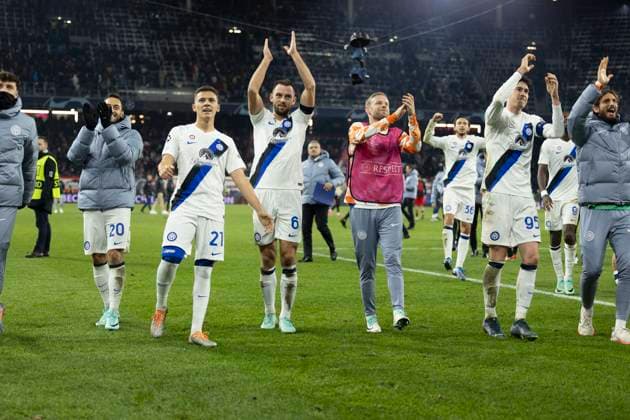 SOCCER - UEFA CL, RBS vs Inter SALZBURG,AUSTRIA,08.NOV.23 - SOCCER - UEFA Champions League, group stage, Red Bull Salzburg vs FC Internazionale Milano. Image shows the rejoicing of Inter.  GEPAxpictures xGintarexKarpaviciute
