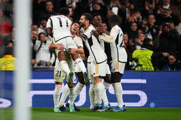 ESP: Real Madrid v SC Braga. UEFA Champions League match, Group C, date 4 Rodrygo Goes of Real Madrid celebrates after scoring the 3-0 during the UEFA Champions League match, Group C, between Real Madrid and Sporting Clube de Braga played at Santiago Bernabeu Stadium on November 8, 2023 in Madrid, Spain. kpng Copyright: xBaguxBlancox xPRESSINPHOTOx PS_231108_049