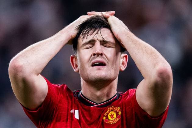 231108 Harry Maguire of Manchester United, ManU looks dejected during the UEFA Champions League football match between FC Copenhagen and Manchester United on November 8, 2023 in Copenhagen. Photo: Petter Arvidson BILDBYRAN kod PA PA0685 fotboll football soccer fotball champions league fc copenhagen manchester united bbeng depp Copyright: PETTERxARVIDSON BB231108PA129