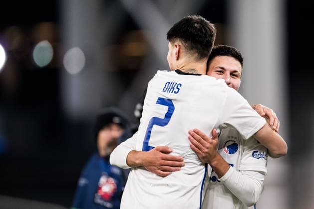 231108 Kevin Diks and Roony Bardghji of FC Copenhagen celebrates during the UEFA Champions League football match between FC Copenhagen and Manchester United, ManU on November 8, 2023 in Copenhagen. Photo: Petter Arvidson BILDBYRAN kod PA PA0685 fotboll football soccer fotball champions league fc copenhagen manchester united bbeng jubel Copyright: PETTERxARVIDSON BB231108PA160