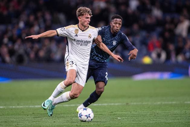 8th November 2023; Santiago Bernabeu Stadium, Madrid, Spain, Champions League Football, Group Stage, Real Madrid versus Sporting Braga; Nico Paz and Djalo  ActionPlus12573973 AgenciaxLOF