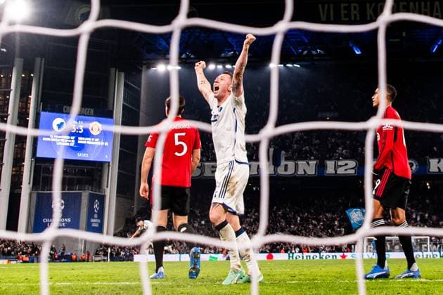 231108 Lukas Lerager of FC Copenhagen celebrate after the 4-3 goal during the UEFA Champions League football match between FC Copenhagen and Manchester United, ManU on November 8, 2023 in Copenhagen. Photo: Petter Arvidson BILDBYRAN kod PA PA0685 fotboll football soccer fotball champions league fc copenhagen manchester united bbeng jubel Copyright: PETTERxARVIDSON BB231108PA218