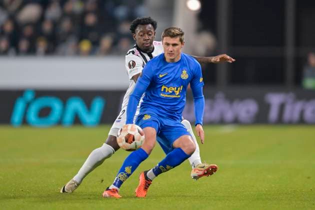 SOCCER - UEFA EL, LASK vs Saint-Gilloise LINZ,AUSTRIA,09.NOV.23 - SOCCER - UEFA Europa League, group stage, Linzer ASK vs Royale Union Saint-Gilloise. Image shows Alessio Castro-Montes (Saint-Gilloise) and George Bello (LASK).  GEPAxpictures xChristianxMoser