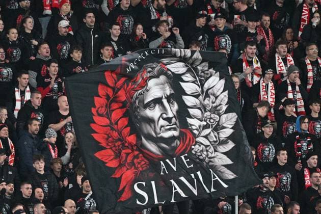 Fans of Slavia Praha in action during the football Europe League 4th round match Slavia Praha vs AS Rome, group G in Prague, Czech Republic, November 9, 2023. (CTKxPhoto MichalxKamaryt) CTKPhotoP2023110908256  CTKPhotoP2023110908256