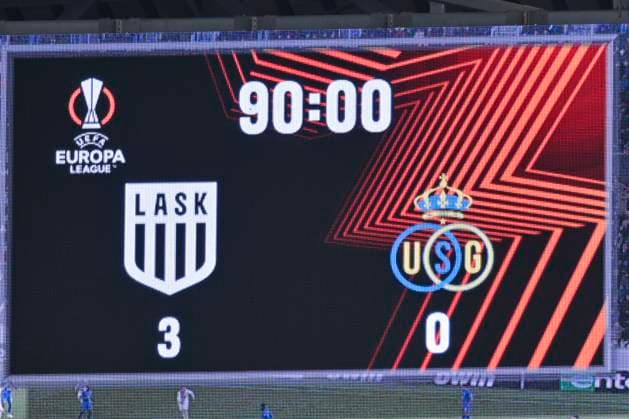 SOCCER - UEFA EL, LASK vs Saint-Gilloise LINZ,AUSTRIA,09.NOV.23 - SOCCER - UEFA Europa League, group stage, Linzer ASK vs Royale Union Saint-Gilloise. Image shows the scoreboard.  GEPAxpictures xChristianxMoser