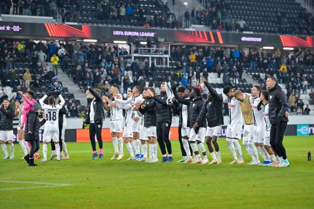 SOCCER - UEFA EL, LASK vs Saint-Gilloise LINZ,AUSTRIA,09.NOV.23 - SOCCER - UEFA Europa League, group stage, Linzer ASK vs Royale Union Saint-Gilloise. Image shows the rejoicing of LASK.  GEPAxpictures xChristianxMoser
