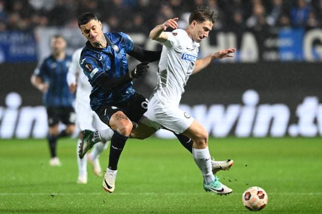 Db Bergamo 09 11 2023 - Europa League Atalanta-Sturm Graz foto Daniele Buffa Image nella foto: Gianluca Scamacca-Jusuf Gazibegovic 