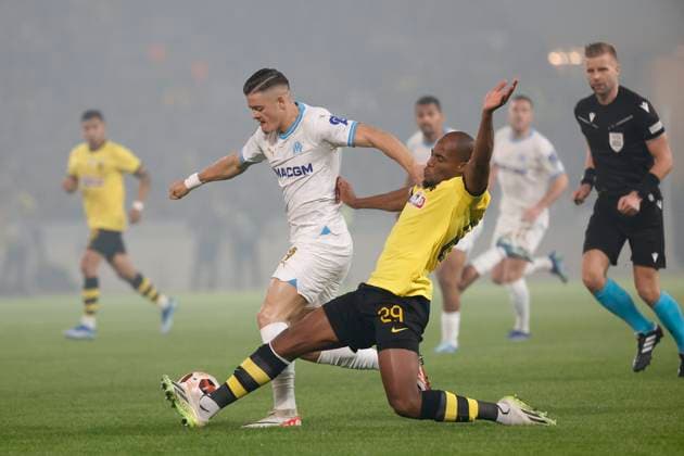 FOOTBALL europa ligue PHOTOPQR LA PROVENCE PENNANT Franck ; Athènes ; 09 11 2023 ; Football : UEFA Ligue Europa Match : AEK Athènes - Olympique de Marseille ( OM ) - AEK Athènes au stade OPAP Arena UEFA Europa League Group B football match between AEK Athens and Olympique Marseille at the Agia Sophia Stadium in Athens on November 9, 2023.