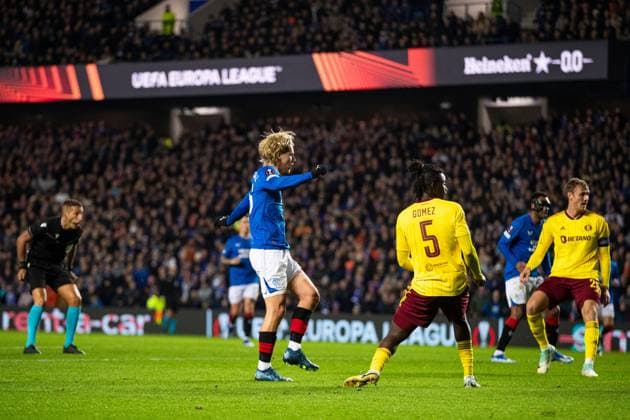 EDITORIAL USE ONLY No use with unauthorised audio, video, data, fixture lists, club league logos or live services. Online in-match use limited to 120 images, no video emulation. No use in betting, games or single club league player publications. Rangers v Sparta Prague, UEFA Europa League, Group C, Football, Ibrox Stadium, Glasgow, UK - 09 Nov 2023 EDITORIAL USE ONLY No use with unauthorised audio, video, data, fixture lists, club league logos or live services. Online in-match use limited to 120 images, no video emulation. No use in betting, games or single club league player publications. Copyright: xKirkxO Rourke RangersxFC Shutterstockx 14199951ca