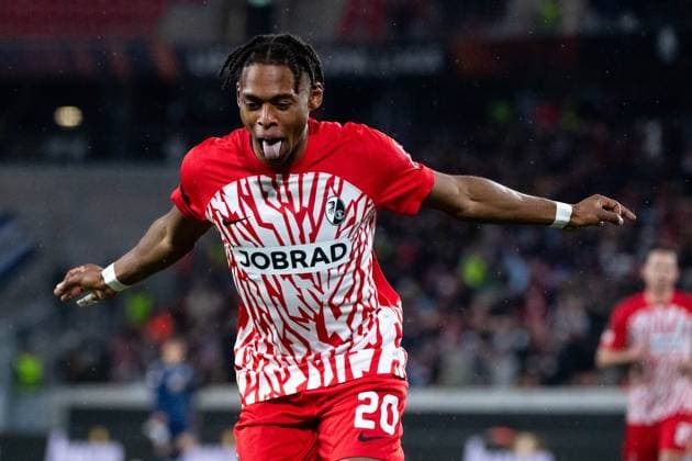 Junior Adamu (SC Freiburg, 20) jubelt ueber das Tor zum 4:0, GER, SC Freiburg vs FK TSC Backa Topola, Fussball UEFA Europa League, Gruppe A, 4. Spieltag, Saison 2023 2024, 09.11.2023 GER, SC Freiburg vs FK TSC Backa Topola, Fussball UEFA Europa League, Gruppe A, 4. Spieltag, Saison 2023 2024, 09.11.2023 Freiburg Copyright: xEibner-Pressefoto Memmlerx EP_MMR