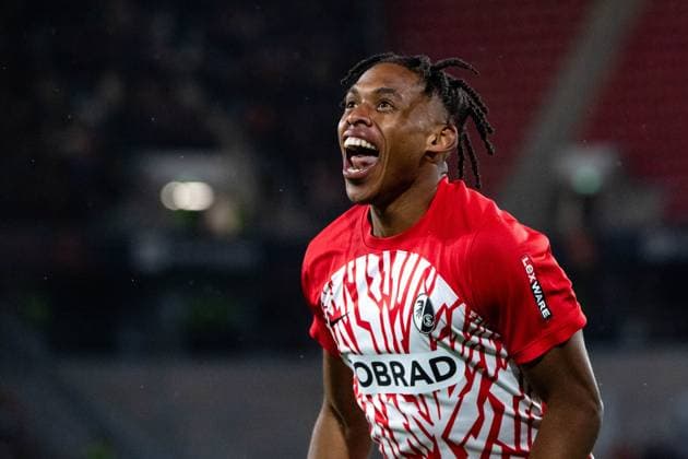 Junior Adamu (SC Freiburg, 20) jubelt ueber das Tor zum 4:0, GER, SC Freiburg vs FK TSC Backa Topola, Fussball UEFA Europa League, Gruppe A, 4. Spieltag, Saison 2023 2024, 09.11.2023 GER, SC Freiburg vs FK TSC Backa Topola, Fussball UEFA Europa League, Gruppe A, 4. Spieltag, Saison 2023 2024, 09.11.2023 Freiburg Copyright: xEibner-Pressefoto Memmlerx EP_MMR
