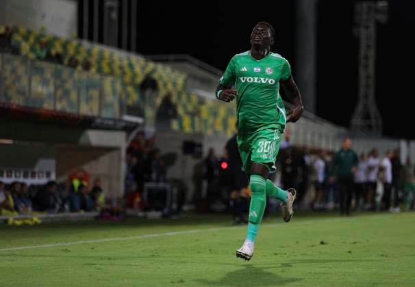 Cyprus Soccer Europa League Maccabi Haifa s Abdoulaye Seck celebrates after scoring against Villarreal during the Europa League group F soccer match between Maccabi Haifa and Villarreal, at AEK arena stadium in Larnaca. Cyprus, Thursday, November 9, 2023 Larnaca Cyprus  Copyright: xDanilxShamkinx originalFilename:shamkin-notitle231109_npf9j.jpg
