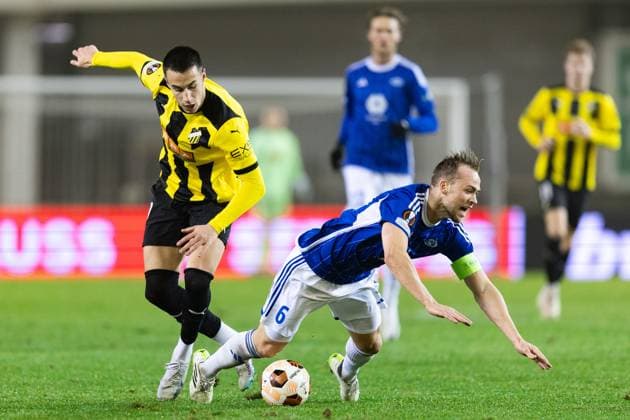 231109 Srdjan Hrstic of BK Häcken and Martin Ellingsen of Molde during the UEFA Europa League football match between BK Häcken and Molde on November 9, 2023 in Göteborg. Photo: Michael Erichsen BILDBYRAN COP 89 MI0570 fotboll football soccer fotball uefa europa league bk häcken molde bbeng Copyright: MICHAELxERICHSEN BB231109MI061