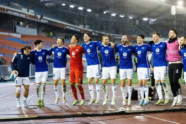 231109 Players of Molde celebrate after the UEFA Europa League football match between BK Häcken and Molde on November 9, 2023 in Göteborg. Photo: Michael Erichsen BILDBYRAN COP 89 MI0570 fotboll football soccer fotball uefa europa league bk häcken molde bbeng jubel Copyright: MICHAELxERICHSEN BB231109MI064