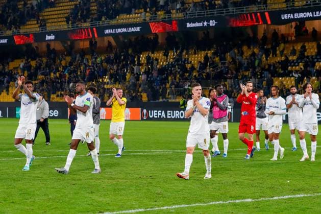 AEK Athens v Olympique de Marseille UEFA Europa League Olympique de Marseille players applaud AEK Athens supporters at the end of the UEFA Europa League Group B match at OPAP Arena, Athens Copyright: xYannisxHalasx FIL-19225-0145 UK Newspapers OUT
