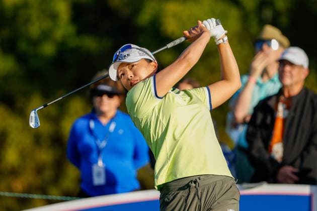 November 9, 2023, Belleair, Florida, USA: JIN YOUNG KO hits an iron shot on third hole during the first round of The ANNIKA driven by Gainbridge at the Pelican Golf Club on Thursday. Belleair USA - ZUMAs70_ 20231109_zan_s70_045 Copyright: xJeffereexWoox