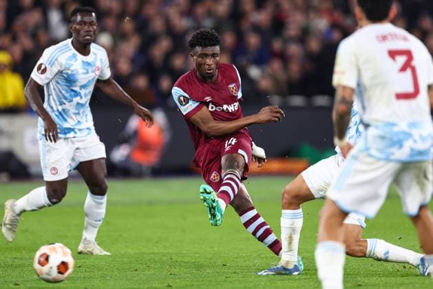 West Ham v Olympiacos 9 November 2023, London - UEFA EUROPA League Football, Group A - West Ham United v Olympiacos - Mohammed Kudus of West Ham - Photo: Charlotte Wilson Offside. London UK Copyright: xCharlottexWilsonx xOffsidexOffside