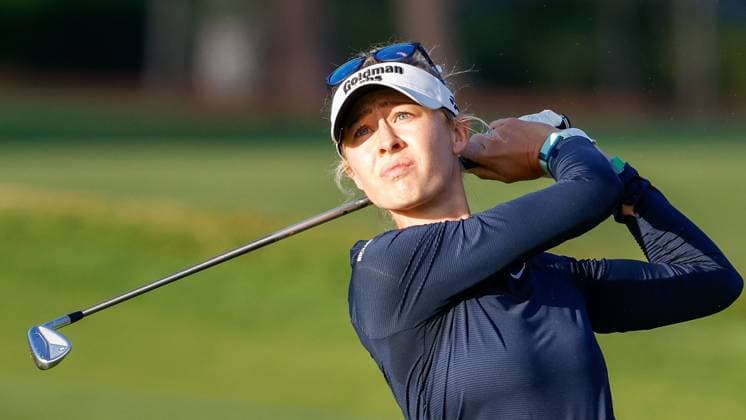 November 9, 2023, Florida, USA: Nelly Korda hits an iron shot on second hole during the first round of The ANNIKA driven by Gainbridge at the Pelican Golf Club on Thursday, Nov. 9, 2023, in Belleair. USA - ZUMAs70_ 0313698180st Copyright: xTampaxBayxTimesx