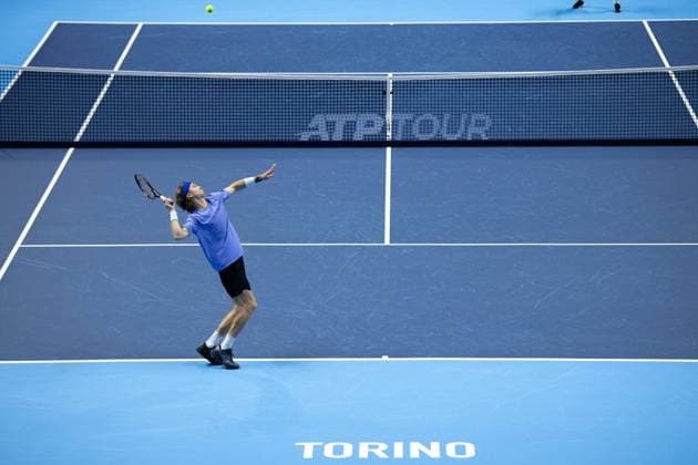 Foto Marco Alpozzi LaPresse 10 Novembre 2023 Torino - Italia - - Tennis Nitto ATP, Tennis Herren Finals - Practice Sinner Vs Rublev Nella foto: Andrey Rublev (Russia) November 10, 2023 Turin - Italy - Sport - Tennis Nitto ATP Finals - Practice Sinner Vs Rublev In the pic: Andrey Rublev (Russia)  Copyright: xMarcoxAlpozzi LaPressex