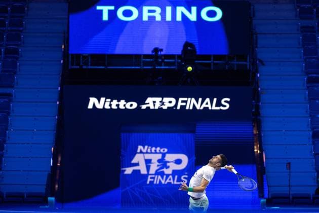 Foto Marco Alpozzi LaPresse 10 Novembre 2023 Torino - Italia - - Tennis Nitto ATP, Tennis Herren Finals - Practice Djokovic Vs Alcaraz Nella foto: Novak Djokovic (Serbia) November 10, 2023 Turin - Italy - Sport - Tennis Nitto ATP Finals - Practice Djokovic Vs Alcaraz In the pic: Novak Djokovic (Serbia)  Copyright: xMarcoxAlpozzi LaPressex