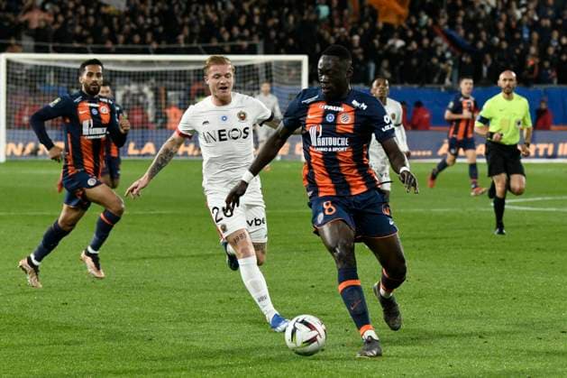 Akor ADAMS (MHSC) Match Montpellier Herault SC vs. OGC Nice pour la 12eme journee de la Ligue 1 Uber Eats au Stade de la Mosson, le 10 novembre 2023. FOOTBALL : Montpellier Herault SC vs. OGC Nice - Ligue 1 Ubert Eats ValentinaClaret Panoramic 