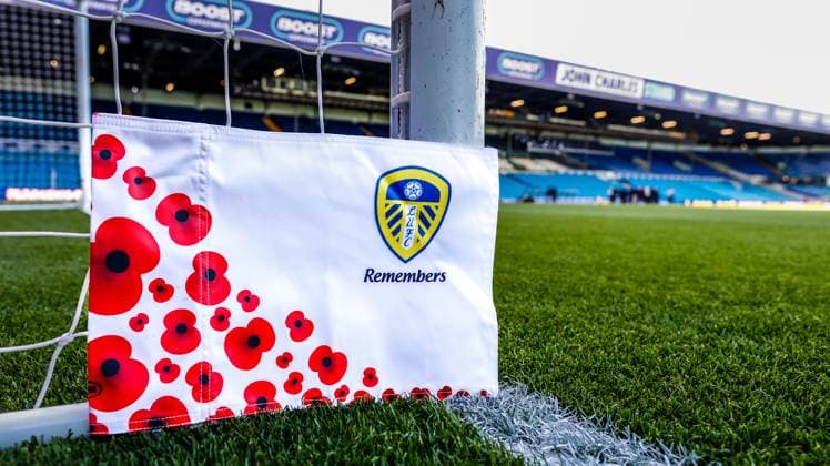 Leeds United v Plymouth Argyle EFL Sky Bet Championship 11 11 2023. Leeds United rembrance day corner flag during the EFL Sky Bet Championship match between Leeds United and Plymouth Argyle at Elland Road, Leeds, England on 11 November 2023. Editorial use only DataCo restrictions apply See www.football-dataco.com , Copyright: xSimonxDaviesx PSI-18379-0002