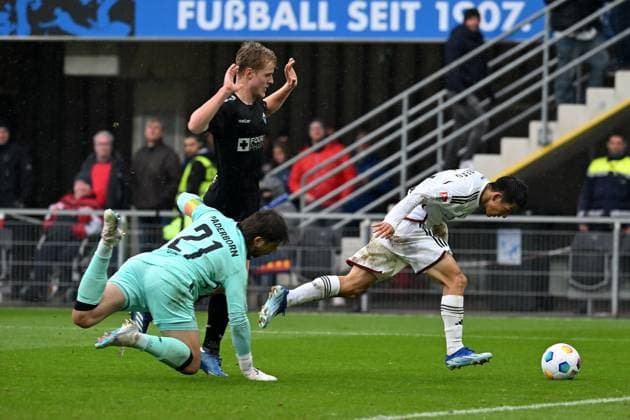 Paderborn, Home Deluxe Arena, 11.11.23, GER, Herren, 2.Bundesliga, Saison 2023-2024, SC Paderborn 07 - 1.FC Nuernberg Bild: Kanji OKUNUKI (Nuernberg) macht das Tor zum 0:2 Only for editorial use! DFL regulations prohibit any use of photographs as image sequences and or quasi-video. NRW Deutschland