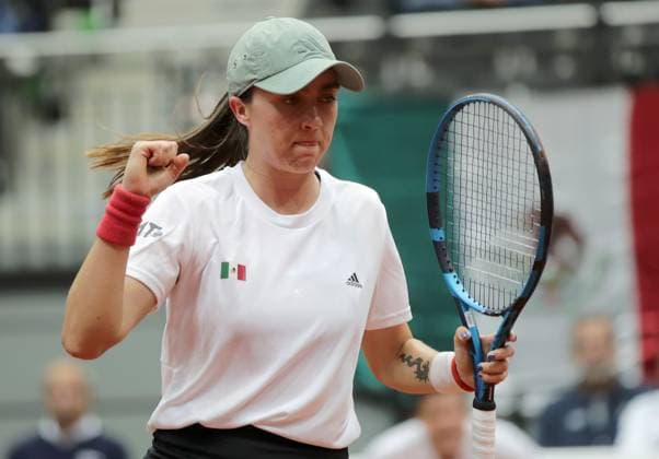 TENNIS - Billie Jean King Cup, AUT vs MEX SCHWECHAT,AUSTRIA,11.NOV.23 - TENNIS - Billie Jean King Cup, play off, Austria vs Mexico. Image shows the rejoicing of Fernanda Contreras Gomez (MEX).  GEPAxpictures xWalterxLuger