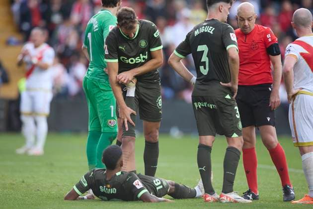 Spain, Madrid, 11.11.2023, Santiago Bernabeu Stadium, Real Madrid v Valencia CF - La Liga EA Sports match round 13, Savio Moreira (Girona FC) lies injured on the pitch Madrid Santiago Bernabeu Stadium Spain