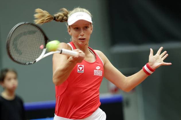 TENNIS - Billie Jean King Cup, AUT vs MEX SCHWECHAT,AUSTRIA,11.NOV.23 - TENNIS - Billie Jean King Cup, play off, Austria vs Mexico. Image shows Sinja Kraus (AUT).  GEPAxpictures xWalterxLuger