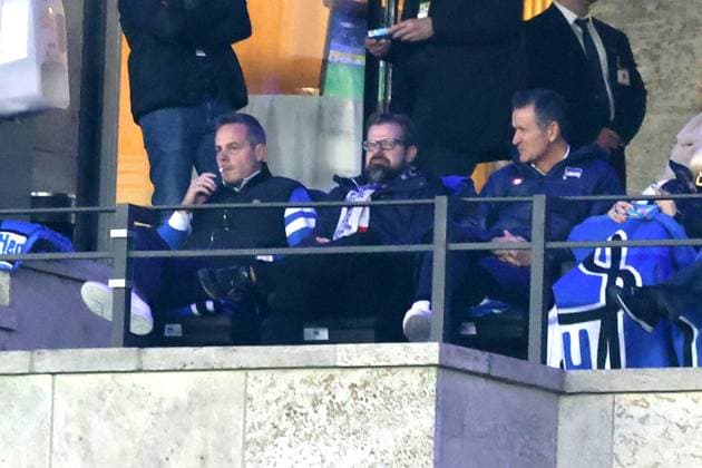 DEU, DFL, 2. FBL, Hertha BSC vs. Karlsruher SC, 11.11.2023, Berliner Olympiastadion, Berlin, DEU, DFL, 2. FBL, Hertha BSC vs. Karlsruher SC, im Bild Praesident Kay Bernstein (Hertha BSC Berlin), Fabian Drescher (Hertha BSC,Vize-Praesident), Thomas Herrich (Hertha Geschaeftsleitung) DFL - regulations prohibit any use of Photographs as image sequences and or quasi-video Foto: Juergen Engler nordphoto GmbH