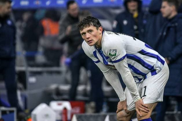 11.11.2023, xlakx, Fussball 2. Bundesliga, Hertha BSC - Karlsruher SC emspor, v.l. Fabian Reese (Hertha BSC 11), enttaeuscht, schaut enttaeuscht, niedergeschlagen, disappointed (DFL DFB REGULATIONS PROHIBIT ANY USE OF PHOTOGRAPHS as IMAGE SEQUENCES and or QUASI-VIDEO) Berlin