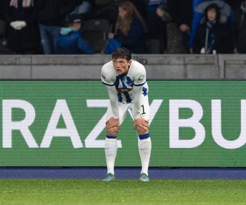 Fussball, Herren, Saison 2023 2024, 2. Bundesliga (13. Spieltag), Hertha BSC - Karlsruher SC, Fabian Reese (Hertha BSC), Enttäuschung nach Abpfiff, 11.11. 2023,