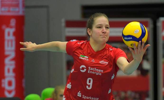 11.11.2023, Dresdens Lena Linke, Volleyball, Bundesliga, Dresdner SC - VfB Lotto Suhl, (c) Dresden Deutschland