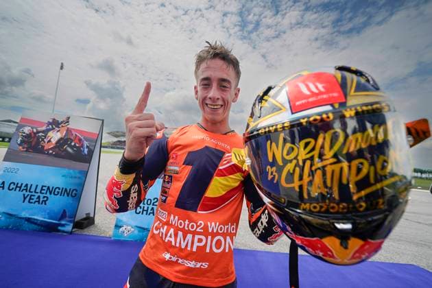Motorsport, Moto2, GP Malaysia in Sepang, Pedro Acosta - jüngster Moto2 Weltmeister der Geschichte Pedro Acosta is the new Moto2 champion at Petronas Grand Prix of Malaysia of MotoGP at Sepang Circuit. November 12 2023 In picture: Pedro Acosta Pedro Acosta se proclama campeon de Moto2 en el Gran Premio de MotoGP de Malasia en el Circuito Internacional de Sepang. 12 de Noviembre de 2023 POOL MotoGP.com Cordon Press Images will be for editorial use only. Mandatory credit: MotoGP.com Cordon Press Cordon Press