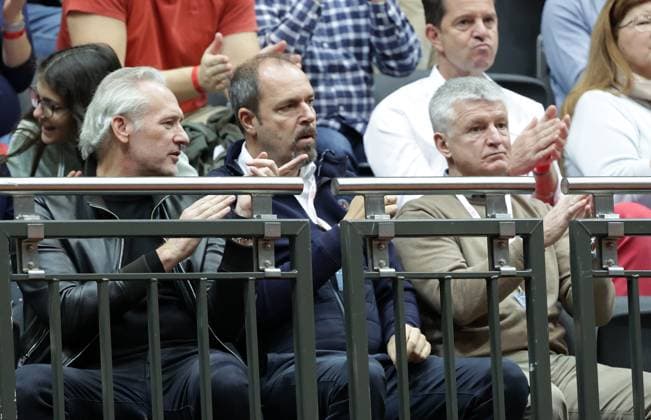 TENNIS - Billie Jean King Cup, AUT vs MEX SCHWECHAT,AUSTRIA,12.NOV.23 - TENNIS - Billie Jean King Cup, play off, Austria vs Mexico. Image shows president Martin Ohneberg, vice president Juergen Roth and managing director Thomas Schweda (OETV).  GEPAxpictures xWalterxLuger