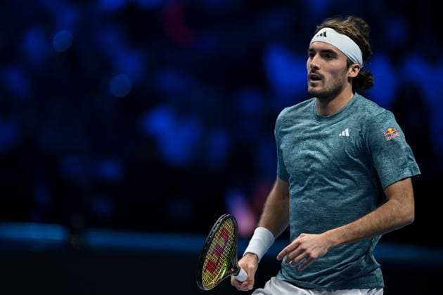 Foto Marco Alpozzi LaPresse 12 Novembre 2023 Torino - Italia - - Tennis Nitto ATP, Tennis Herren Finals - Jannik SINNER (ITA) vs Stefanos TSITSIPAS (GRE) Nella foto: Stefanos Tsitsipas (Greece) November 12, 2023 Turin - Italy - Sport - Tennis Nitto ATP Finals - Jannik SINNER (ITA) vs Stefanos TSITSIPAS (GRE) In the pic: Stefanos Tsitsipas (Greece)  Copyright: xMarcoxAlpozzi LaPressex