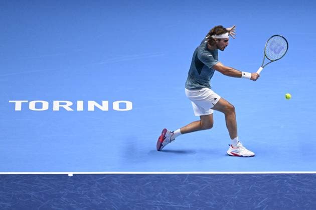 Foto Marco Alpozzi LaPresse 12 Novembre 2023 Torino - Italia - - Tennis Nitto ATP, Tennis Herren Finals - Jannik SINNER (ITA) vs Stefanos TSITSIPAS (GRE) Nella foto: Stefanos Tsitsipas (Greece) November 12, 2023 Turin - Italy - Sport - Tennis Nitto ATP Finals - Jannik SINNER (ITA) vs Stefanos TSITSIPAS (GRE) In the pic: Stefanos Tsitsipas (Greece)  Copyright: xMarcoxAlpozzi LaPressex